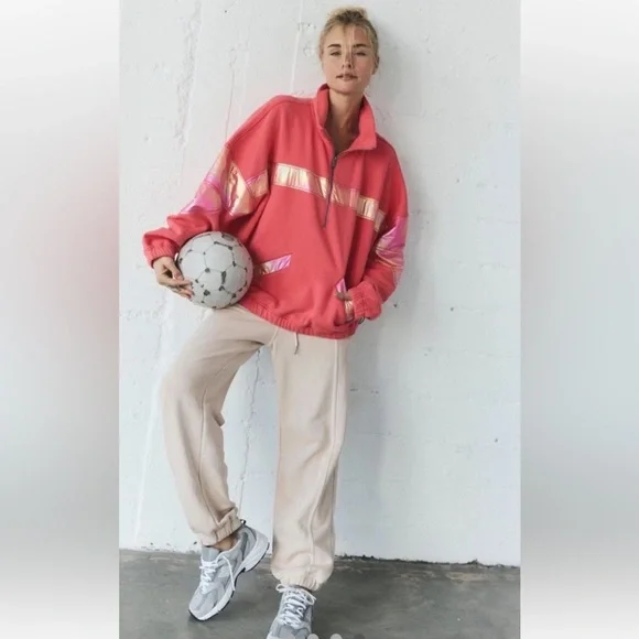 Free People Movement Away We Go Half Zip Pullover Iridescent Striping Hibiscus - Picture 4 of 6